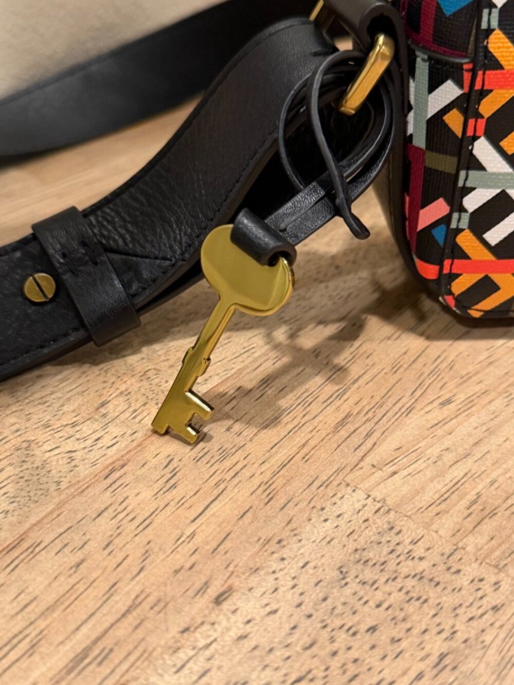 Fossil Leather Geometric Crossbody Bag Multicolor Key Charm - Picture 7 of 9